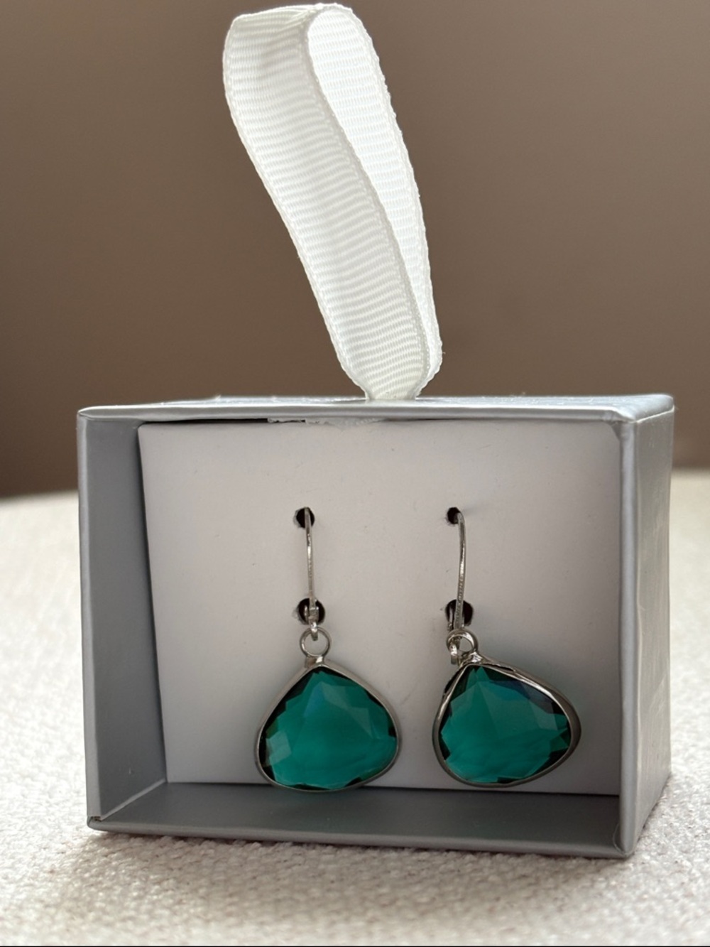 New in Box Aqua Teardrop Dangle Earrings